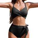 AI'MAGE Womens High Waisted Bikini Sets Tummy Control Swimsuits Two Piece Swim Suits 2025 Crisscross Tie Back Bathing Suits (X-Large, Black)