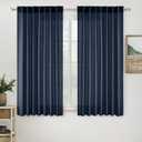 MIULEE Navy Blue Short Linen Curtains 45 Inch Length 2 Panels for Boys Bedroom Bathroom, Soft Thick Linen Textured Natural Kitchen Window Drapes Semi Sheer Light Filtering Back Tab Burlap Look Decor