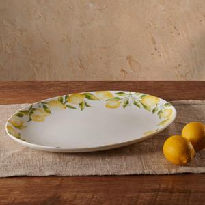 Mikasa Lemons Oval Bone China Lightweight Chip Resistant Serving Platter, 14-Inch, Multicolor