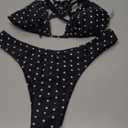 WDIRARA Women's Polka Dots Bikini Set Halter Triangle Swimsuit 2 Piece Bathing Suit (Medium, A Black Multicolor)