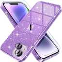 Choiche Compatible for iPhone 14 Plus Case Women Phone Case, Cute Bling Sparkly, Military Grade Drop Protection, 2 Diamond Camera Lens Covers, 2 Tempered Glass Protectors, 6.7 inch (Glitter Purple)