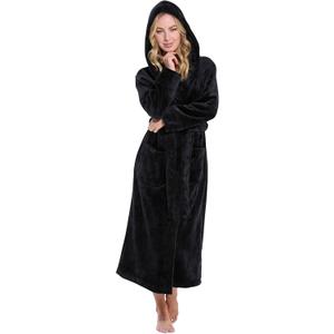 Turquaz Oversize Premium Luxury Ultra Soft Warm Robes for Women Plush Fleece Bathrobe for Women with and Spacious Pockets (Black, S)