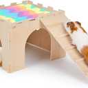 Guinea Pig Hideout, Guinea Pigs House with Stairs and Mats, Extra Large Guinea Piggy Castle, Detachable Hideouts for Small Animals, Wooden Guinea Pig Habitats with Multiple Doors and Windows