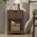 MECHYIN Nightstand Set of 2, Fluted Bedside Table with Drawer & Open Shelf, 14.96"D x 17.72"W x 23.7"H