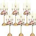 Rtteri 6 Pcs Gold Candelabra Candlestick Holder Metal Candle Stand Candelabra for Taper Candles Table Centerpieces Wedding Christmas Holiday Birthday Party (12.2 x 12.2 x 26.4 Inch,5 Arm)