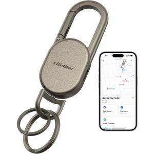 Keychain, Key Finder Built-in Anti-Loss Tracker, Heavy Duty Key Holder, Premium Stainless Steel Keychain Carabiner Car Key Chains with GPS Global Locator Tracking Waterproof (Bronze)