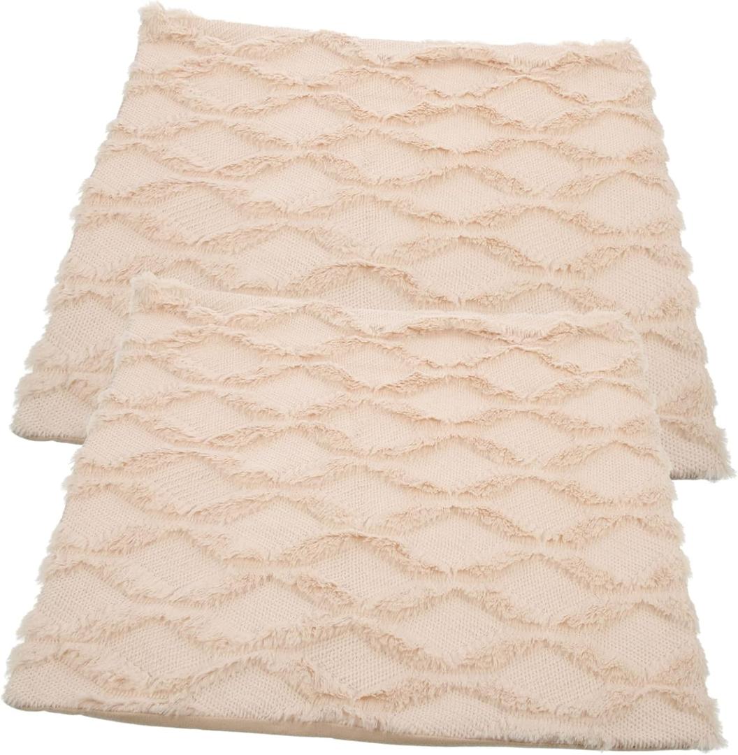 Mikinona 2pcs Decorative Throw Pillow Covers Soft Faux Texture for Sofa and Bedroom Decor Geometric Embroidery Design