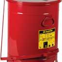 Justrite 21 Gallon Galvanized Steel Oily Waste Can, 23.5" x 18" Metal Oil Rag Safety Can with Quiet Foot Operated Self-Closing Lid for Oil Rag Disposal, Made in The USA, Red, 09708
