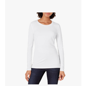 Amazon Essentials Women's Regular-Fit Long-Sleeve Crewneck T-Shirt, Whit, Large
