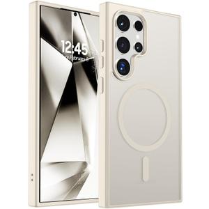 SUPFINE Magnetic for Samsung Galaxy S24 Ultra Case(Compatible with MagSafe) (Military Grade Drop Protection) Slim Translucent Shockproof Phone Case,Stone