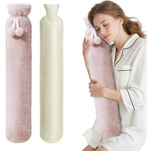 Hot Water Bottle with Cover, 2L Rubber Hot Water Bag with Soft Cover (2 Liter), for Cramps, Compress Pain Relief, Removable Hot Cold Pack (Soft Pink)
