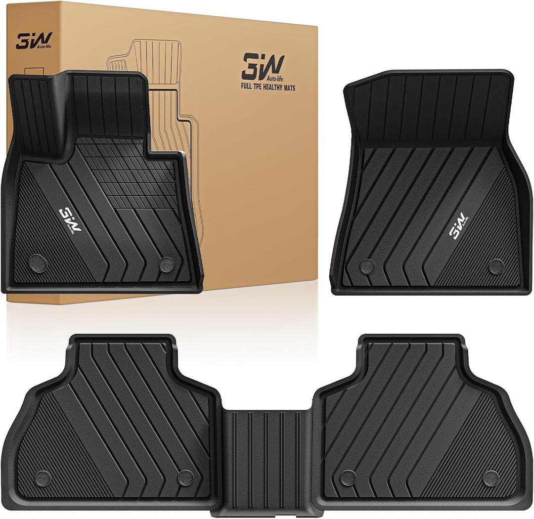 3W Floor Mats for BMW X7 7 Seats 2019-2025 2026, TPE All Weather Black