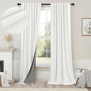Living Room Curtains 84 Inches Long Faux Linen Darkening Curtain for Bedroom Boho Burlap Full Blackout Soundproof Thermal Insulated Drapes for Nursery Room Divider 52x84 Length 2 Panel Ivory Off White