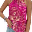 Women's Tropical Paisley Print Halter Blouse Sleeveless Boho Shirt Tops Button Back Vacation Tops (Medium, Deep Pink)