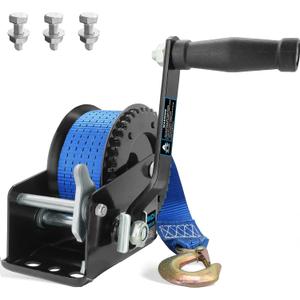 Boat Trailer Winch 1600LBS with 26ft Strap, 4:1 Gear Ratio Hand Crank Winch, 2-Way Ratchet Heavy Duty Steel Winch for Boat, Jet Ski, ATV, Trailer