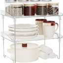 STARLATTA 2 Pcs Cabinet Organizer Shelf，Stackable Kitchen Counter Shelves, Spice Rack, Countertop Organizers，Clear Plastic Storage Shelves Rack for Makeup，Bathroom, Cupboard，Desk，Pantry Organization