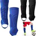 2 Pairs Soccer Shin Guards Kids, Football Ankle Protector Socks, Youth Shin Pads Protective Soccer Accessories, Football Equipment with Leg and Ankle Guard Pad for 6-12 Boy Girl Teenager, Blue Black