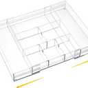 1 Pcs Acrylic Desk Drawer Organizer 2 Inch Height Expandable Drawer Organizer Trays with Adjustable Compartments Desk Accessories for Makeup Silverware Office Bathroom(Clear, Classic)