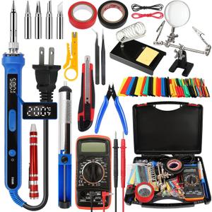 194PCS Soldering Iron Kit,100W Soldering Iron Adjustable Temperature,Solder Wire,Stand,Desoldering Pump,Soldering Welding Iron Kit for Electronics Hobby DIY 110V US Plug