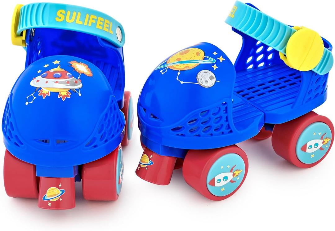 SULIFEEL Kids Adjustable Quad Roller Skates,Toddler Beginner Roller Skates for Girls and Boys Age 2-5 Years Old (Space Blue)