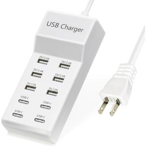 USB Charger,50W USB Charging Station with 10-Port (6 USB-A Port & 4 USB-C Port) Compatible with iPhone 15/14/13/13pro Max 12/12 Mini/12Pro/12 Pro Max/11,Tablets, Smartphones White