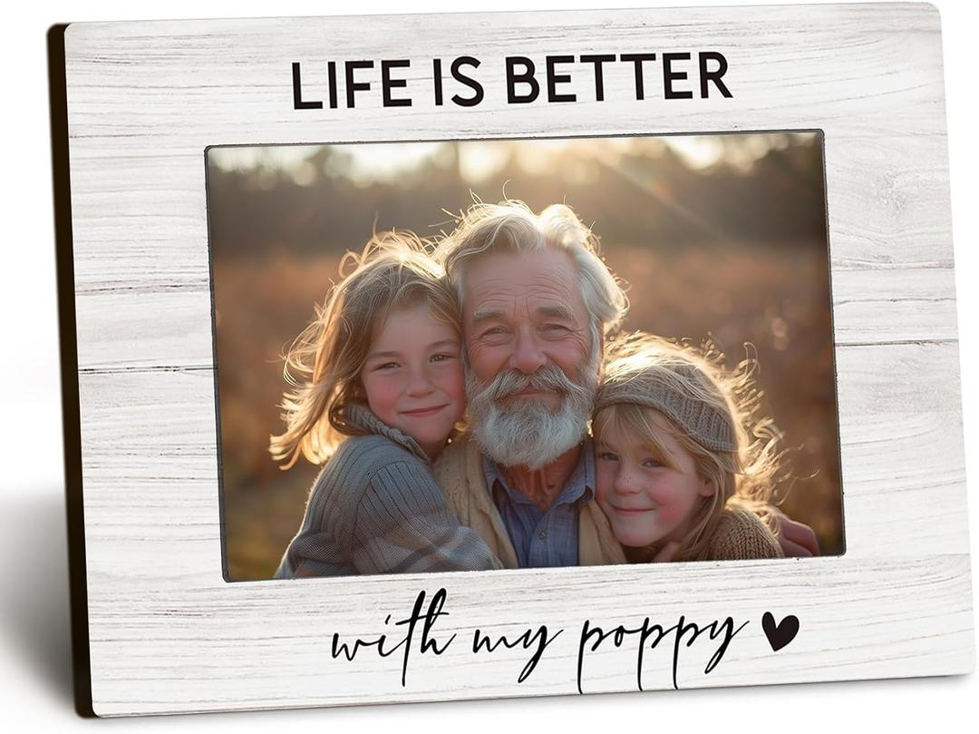 Poppy 4x6 Picture Frame, Grandkids Photo Frame, PoppyGifts for Grandpa, Gifts for Poppys Fathers Day from Grandchildren, Life Is Better with My Poppy Picture Photo Frames for Desk Decor