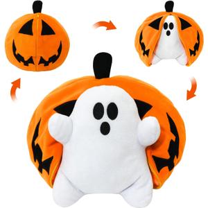 Halloween Pumpkin Ghost Plush Toy with Zipper  Cute Jack-o-Lantern Ghost Pillow Decoration  Soft and Cuddly for Boys and Girls Plush Toy (Halloween Plush-A)