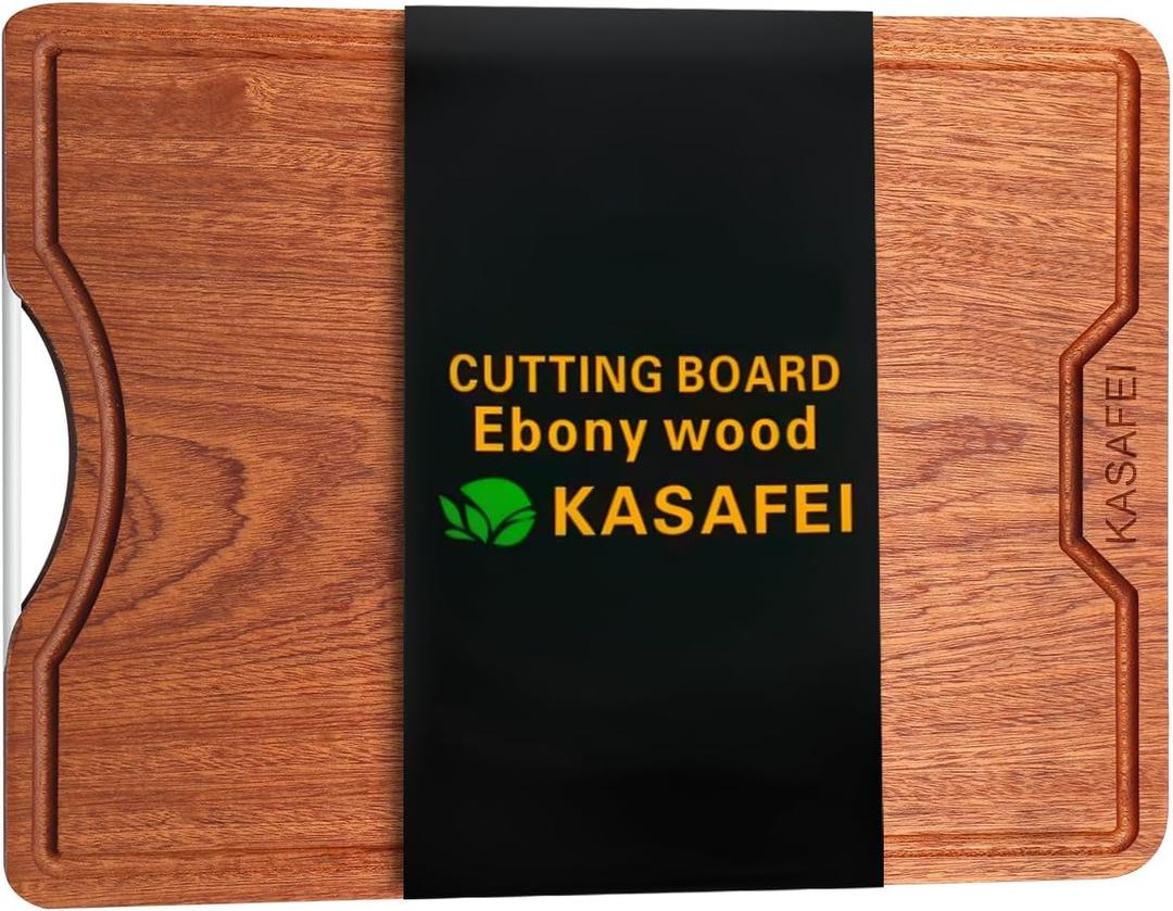 kitchen solid wood cutting board, ebony cutting board, with juice groove, handle, base, double-sided use, suitable for meat, vegetables, cheese, home cooking supplies