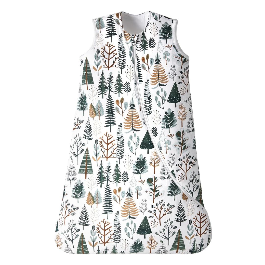TILLYOU Baby Sleep Sack 0-6 Months, 2.5TOG Winter Cotton Sleeping Sack with 2-Way Zipper, Soft and Warm, Green Forests
