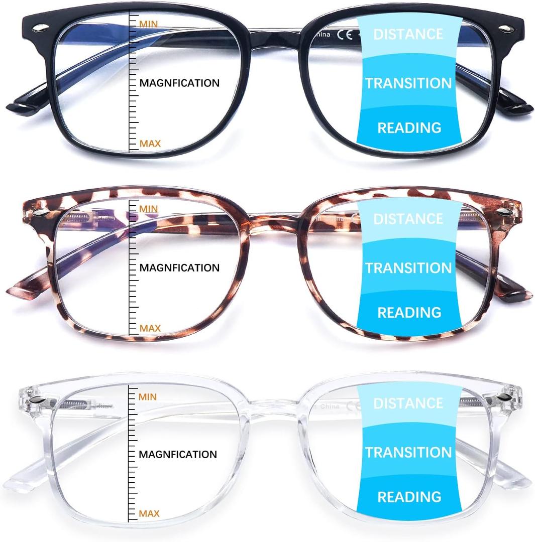 Progressive Multifocal Anti Blue Light Reading Glasses for Women and Men Fashion Eyeglasses Frame