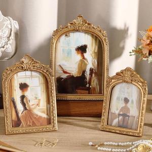 Wonderjune 3 Pcs Vintage Picture Frames Antique Set Baroque Ornate Gold Arched Photo Frames with Glass, Tabletop or Wall for Home Decor Photography Props Gifts(4x6, 5x7, 6x8 Inches, Elegant Gold)