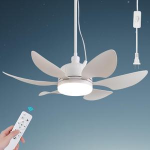 18.5" Gazebo Fan,Outdoor Plug in Ceiling Fans with Lights,3 Color Dimmable 3 Fan Speeds,Portable Hanging Ceiling Fan for Patios,Tent,Indoor.White
