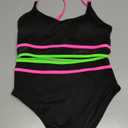 BMJL Women's Tummy Control Swimsuits Ribbed Two Piece Bikini Sets High Waisted Spaghetti Straps Bathing Suit(S, Rainbow Black)