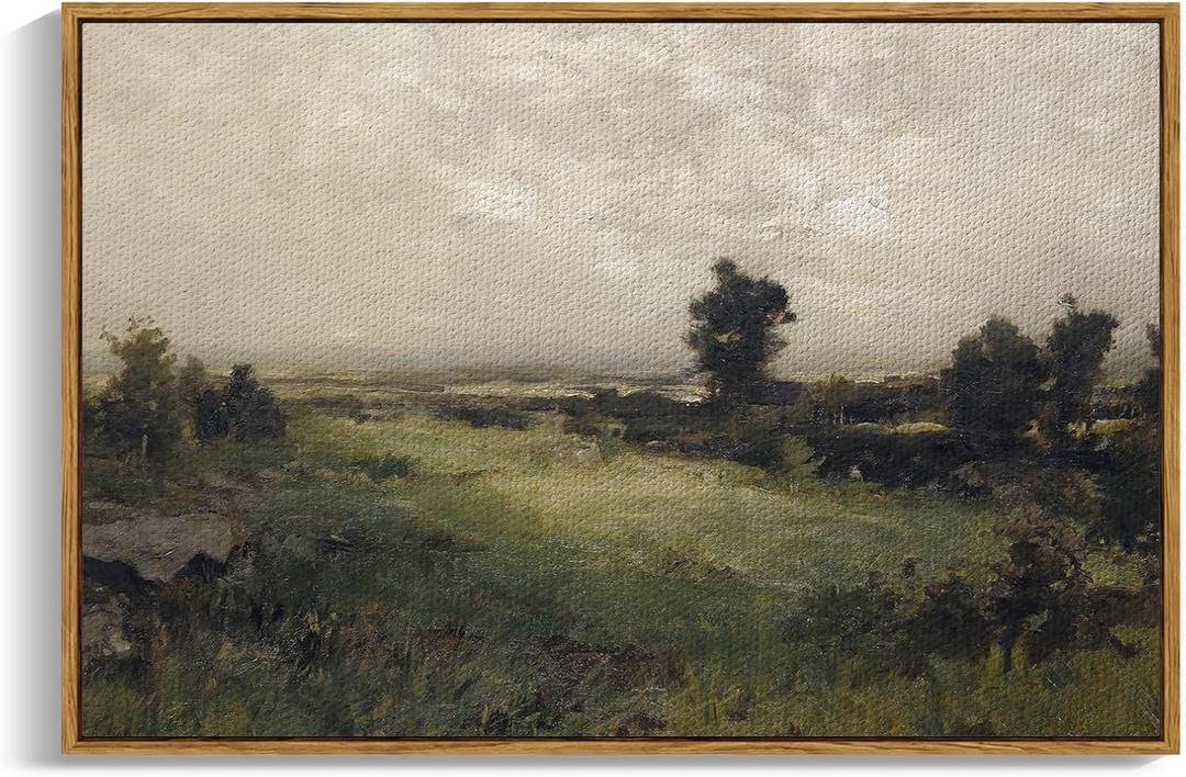InSimSea Framed Canvas Wall Art Vintage Decor, Framed Vintage Landscape Canvas Wall Art, Wild Field Oil Painting Prints, Cottagecore Bedroom Bathroom Office Decor, 24"x36" (Housatonic Valley)