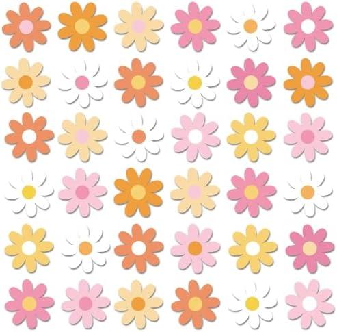 280pcs Spring Daisy Temporary Tattoos Stickers Hippie Theme Tattoo Stickers Waterproof Boho Groovy Face Body Sticker for Adults and Kids Cute Cartoon Printing Groovy Theme Spring Floral Party Supplies