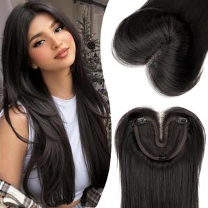 Isaic Hair Toppers for Women with Thinning Hair, 24 Inch Synthetic Clip in Topper Hair Extensions with Adjustable Band, Layered Wiglet Adds Volume and Natural Coverage (Natural Black)