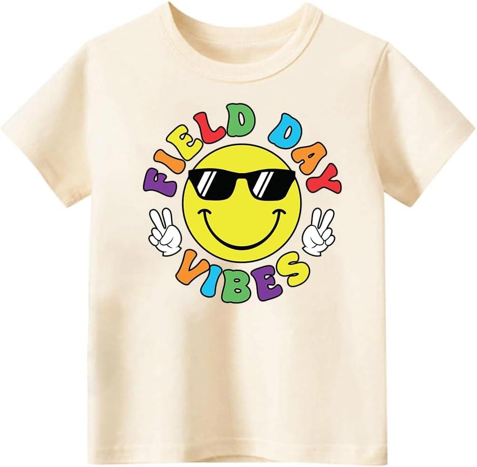 Toddler Field Day Shirt for Boys Kid Grils, Happy Field Day T Shirt, Cotton Blend, Funny Design :4-7T (Beige)