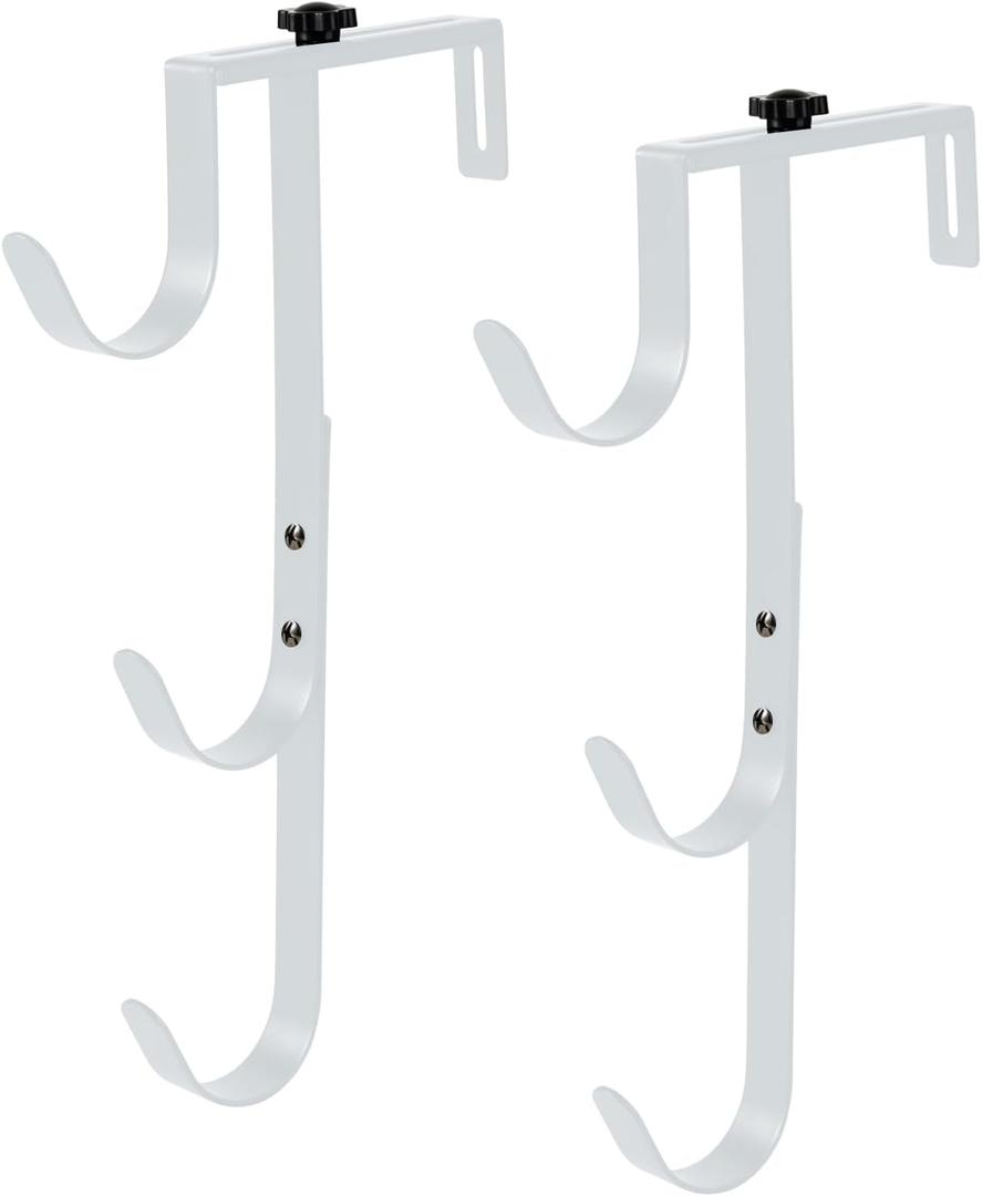 2Pcs White Pool Pole Hangers, Adjustable Heavy Duty Swimming Pool Fence Hooks for Pool Equipment, Skimmers, Leaf Rakes, Nets, Brushes, Vacuum Hose, Garden Tool Organizer