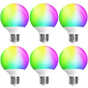 ILC App-Controlled LED G25 Globe Light Bulbs, Bluetooth Mesh, 1600 Million Colors, 60W Equivalent, 6W, 600LM, CRI>95+ Daylight White 5000K, E26 Base Vanity Light Bulbs, Dimming via app only, 6 Pack