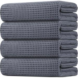 HOMEXCEL Waffle Bath Towels Set 4 Pack, Premium Microfiber Bathroom Towels, Ultra Soft, Lightweight, Highly Absorbent and Quick Dry Towel for Bathroom, Gym, Shower, Hotel, and Spa, 30 x 60 Inch, Grey