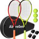 AboveGenius Neon Tennis Rackets 2 Pack for Adults- 27" Lightweight Aluminum Tennis Racquet Set with 3 Balls & Bag- Vibrant High-Visibility Matte Finish for Men Women Beginners