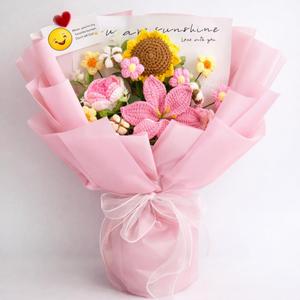 Crochet Flower Bouquet of Lilies Flowers Gifts for Mom with Greeting Card