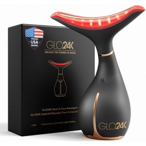GLO24K Red Light Face & Neck Beauty Device 3-in-1 Facial Massager Tool with LED & Vibration for Skin Revitalization and Neck Firming