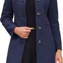 Allegra K Winter Coat for Women Stand Collar Single Breasted Pea Coat Mid-Long Outwear with Pocket,XL