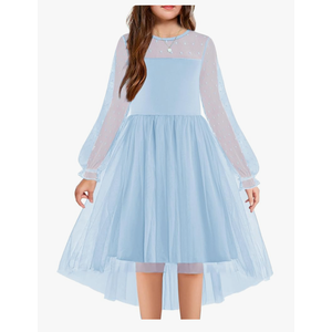 Arshiner Girls Dresses Contrast Mesh Long Sleeve Twirly High Low Birthday Party Formal Dress 6