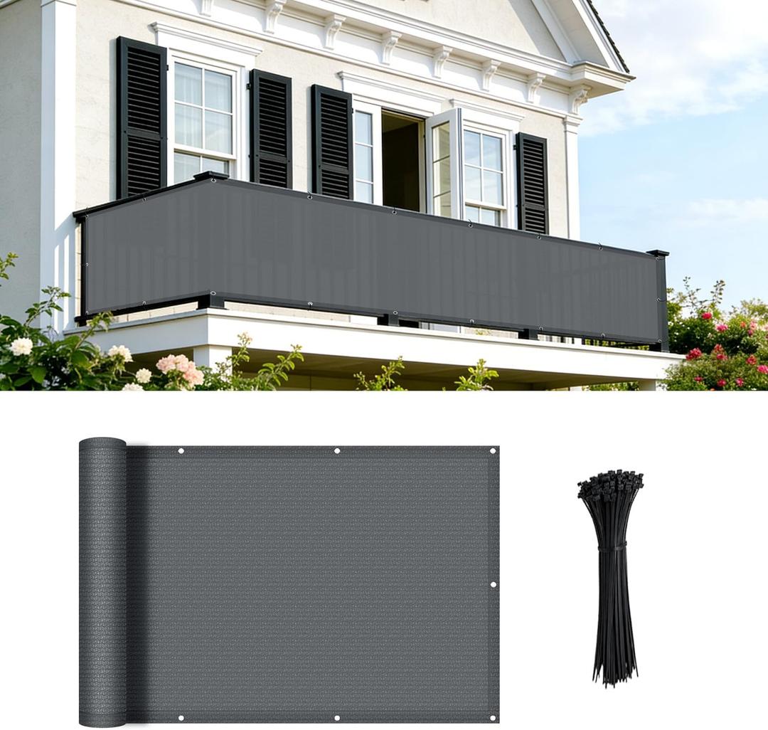 COOLBOYS 3'x16' Dark Grey Balcony Privacy Screen Fence HDPE Balcony Decor UV Protection Fencing Mesh Shade Net Cover for Outdoor Wall Garden Yard Backyard,Porch,Deck,Patio