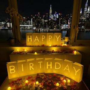WYMM Happy Birthday Decorations for Women & Men - Surprise Set with Light Up Letters, 30 Tea Light Candles, 2000 Red & Pink Rose Petals - Luminary Bags to Create a Beautiful Happy Birthday Banner Sign