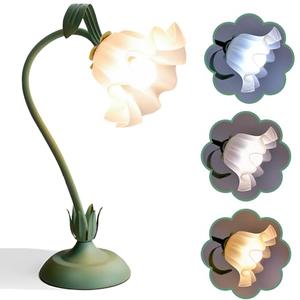 FVTLED Cute Flower Table Lamp, Bedside Vintage Flower Lamp with LED Bulb, 3 Colors Temperature Flower Lamp for Bedroom Living Room Bedside Desk Reading Lighting Table Lamps Home Decoration（Green）
