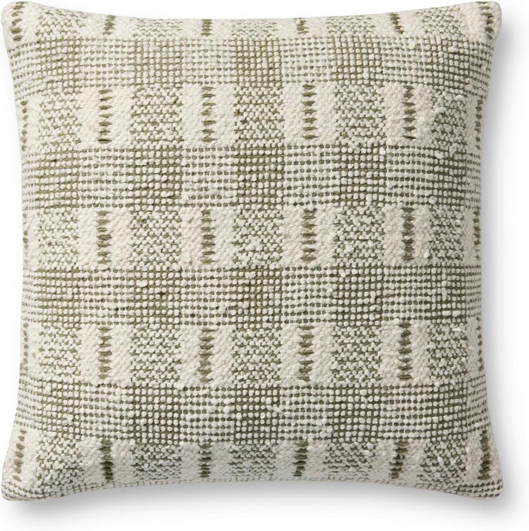 Loloi II Collection PLL0185 Ivory/Green 18'' x 18'' Cover w/Down Pillow