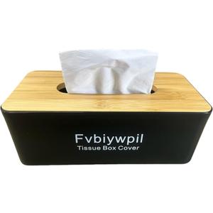Tissue Box Cover, Tissue Box Holder with Bamboo Cover Plate, Rectangle Facial Tissue Holder Storage for Vanity, Countertops, Dressers, Night Stand, Offices and Parlors(9.6 x 4.9 x 3.5inch)
